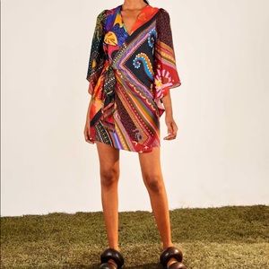 FARM Rio Diagonal Scarves Mini Wrap Dress